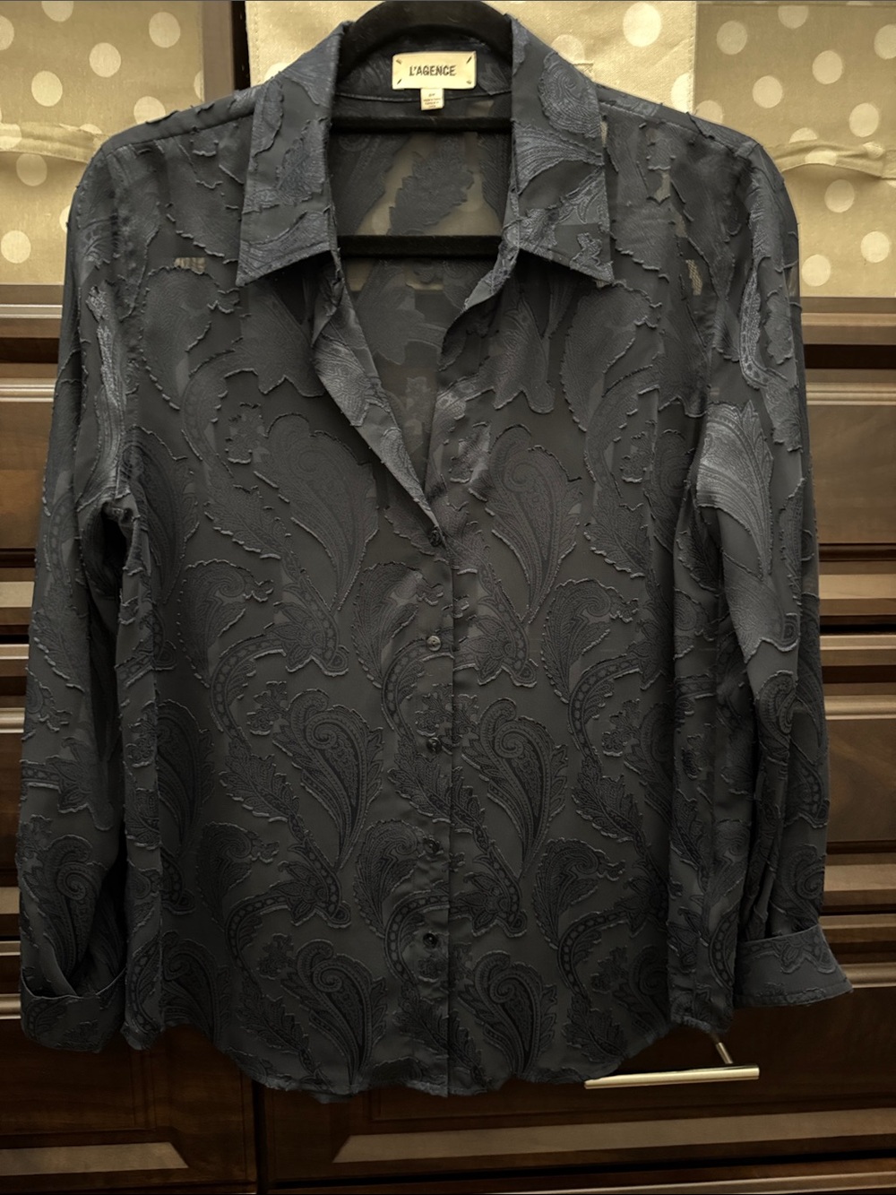 L'AGENCE Navy Paisley Jacquard Button-Down blouse